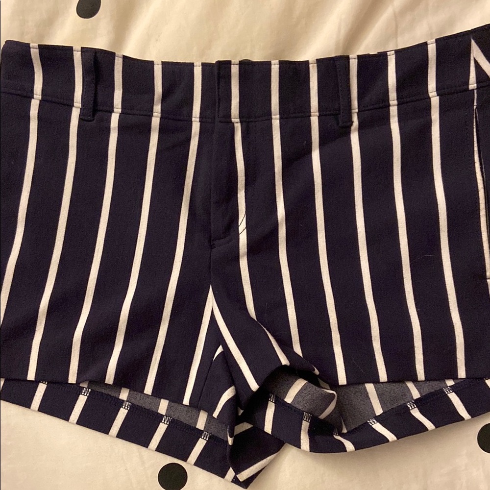 Banana Republic High Waist Striped Shorts - Navy and White